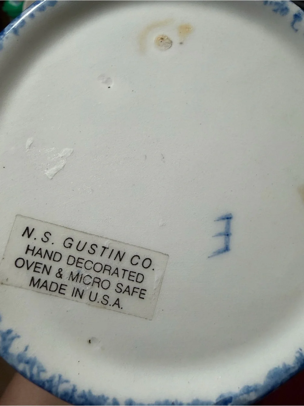 Vintage Blue Speckled Ceramic Creamer with Seagull Motif